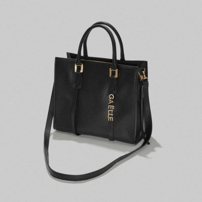 GAELLE PARIS | Shopper nera con logo oro e tracolla